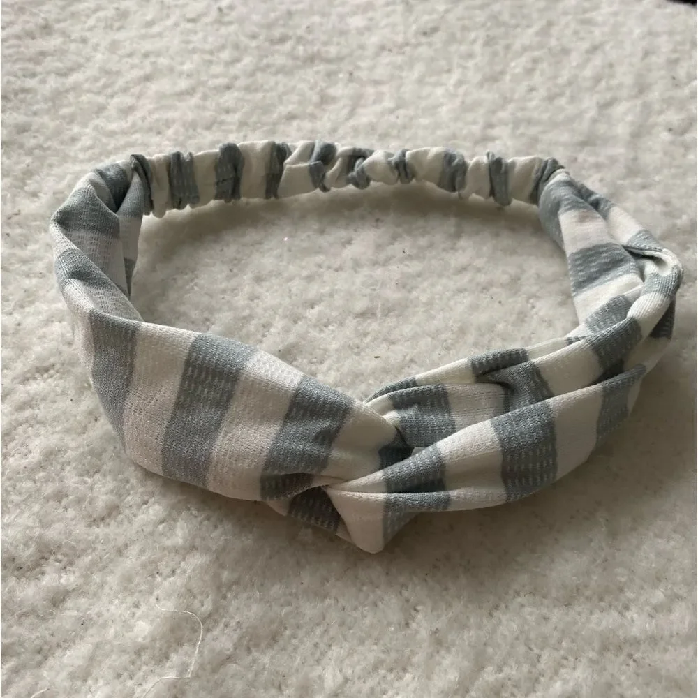 Gray and White Striped Knot Headband